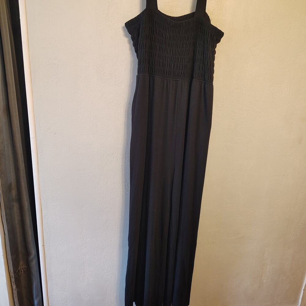 Zenana 2XL Black Smocked Wide Leg Jumpsuit Palazzo Pockets Plus Size Boho